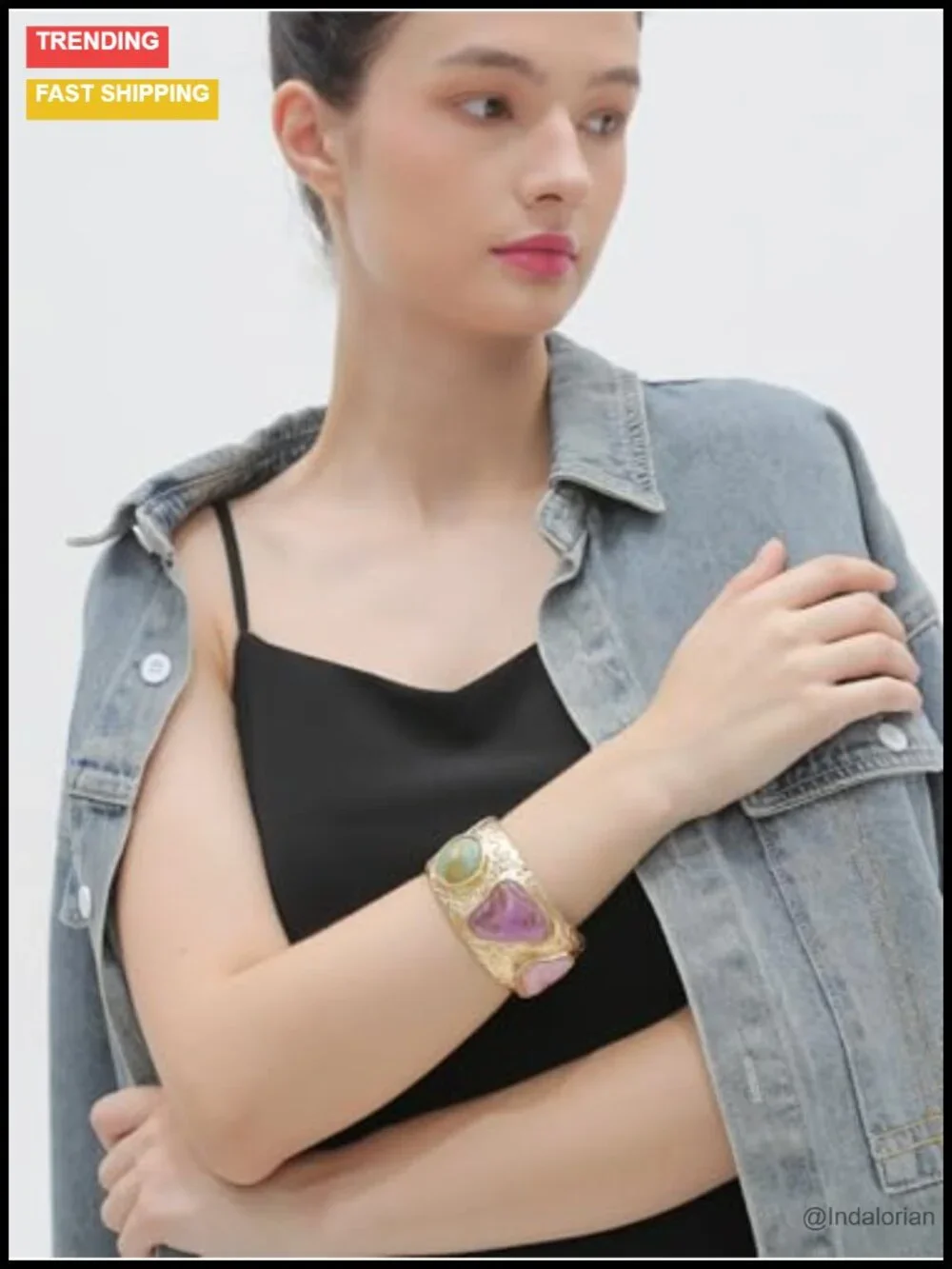Chunky Gold Cuff Bracelet for Women Statement Open Bangle Adjustable
